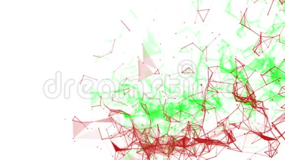 慢慢地在白色上飞舞着红色和绿色的粒子3D渲染视频的预览图