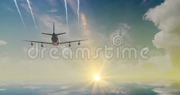 飞机乘晴天蓝天飞行循环视频色度键视频的预览图