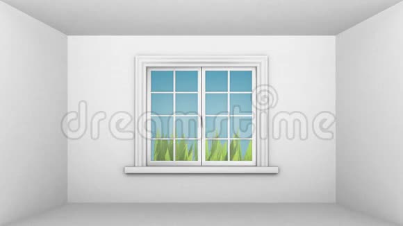 从窗口看草地和天空视频的预览图
