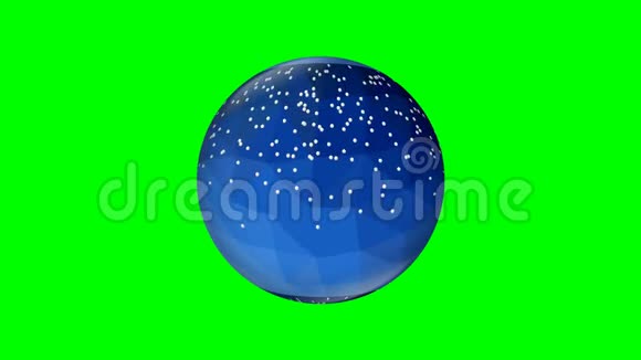 带有雪花的蓝色玻璃球体在绿色屏幕上缓慢左右旋转三维动画视频的预览图