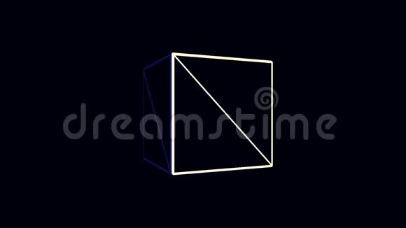 动画蓝色和白色立方体边缘旋转在黑色背景立方体旋转的体积插图视频的预览图