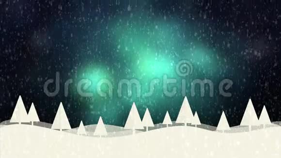 雪和圣诞树高清1080绿色背景视频的预览图