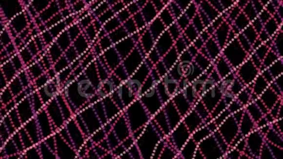 动画抽象粉色红色和紫色的锁链在黑色背景上飞舞色彩鲜艳的虚线视频的预览图