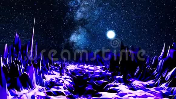 霓虹灯中的抽象山谷动画计算机空间有一个由明亮的光线照亮的尖石山谷视频的预览图