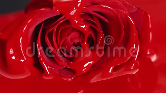 红色油漆口红液体质地油彩为绘画混合色调艺术化妆为脸玫瑰花视频的预览图