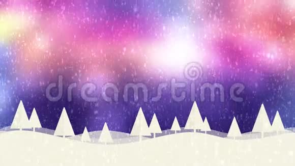 雪和圣诞树高清1080紫色波基背景视频的预览图