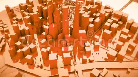 一个相机在棕色城市建筑周围移动的抽象动画视频的预览图