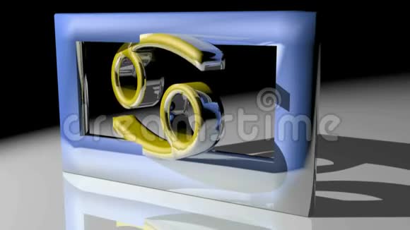 黄道十二宫巨蟹星座在一个方形蓝框内旋转3D渲染视频视频的预览图