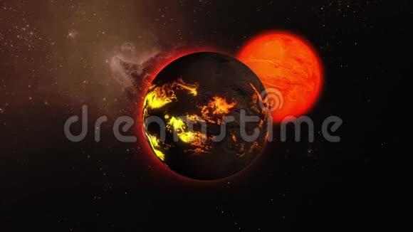 具有熔岩流的恒星在空间表面的三维动画视频的预览图