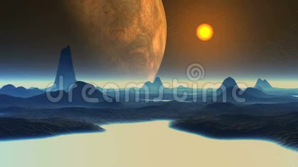 巨大的外星星球和日落视频的预览图