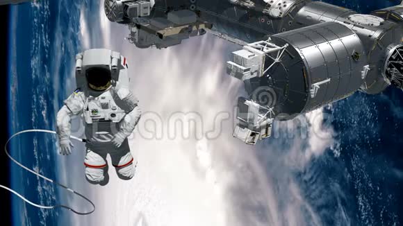 宇航员太空行走在空地上挥舞着手国际空间站国际空间站视频的预览图