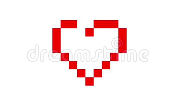 像素艺术复古游戏风格红跳动的心4K动态设计动画情人节背景视频的预览图