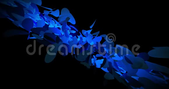 黑色背景4k视频动画中蓝色漂浮和脉动的抽象Flake形状视频的预览图