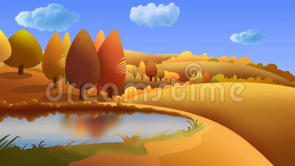 秋季景观叶吹漫画4K视频的预览图
