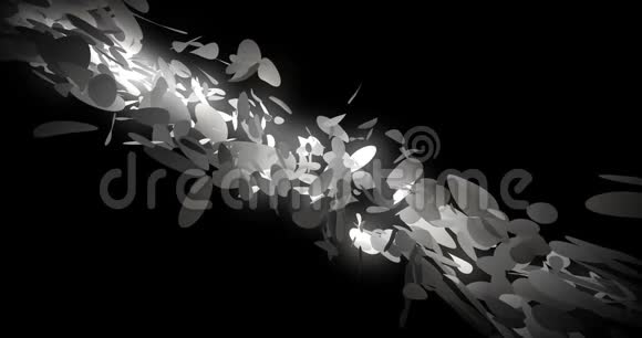 黑色背景4k视频动画中白色漂浮和脉动的抽象片状视频的预览图