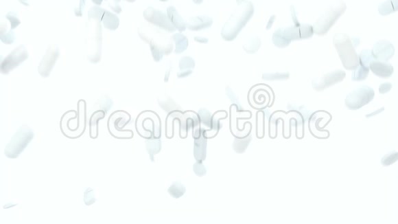 3CGI镜头的医疗药丸和药片落在白色背景和覆盖屏幕完美的药物或视频的预览图