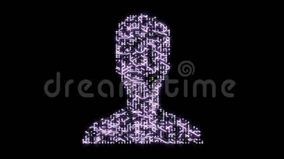 一个具有移动电子形状的用户符号正面肖像图标电子连接的未来主义电路板视频的预览图