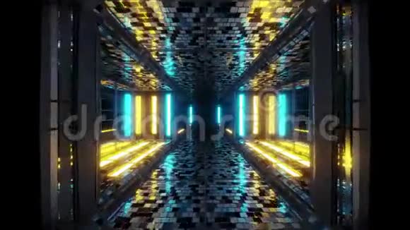 未来科幻空间走廊与砖质地三维插图运动背景现场壁纸视觉循环视频的预览图
