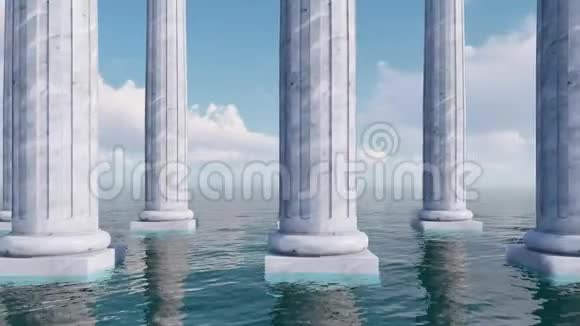 海洋三维概念中的一排古老的柱子视频的预览图