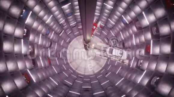 自动机器人汽车停车汽车停车新技术汽车在圆形停车场内行驶4k动画视频的预览图