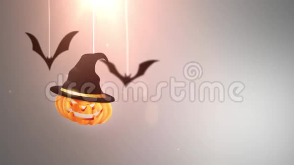 万圣节灰色背景动画南瓜和蝙蝠掉下来挂在弦上视频的预览图