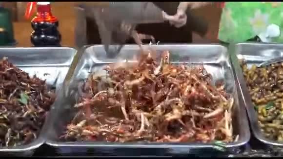 油炸昆虫泰国街头食品视频的预览图