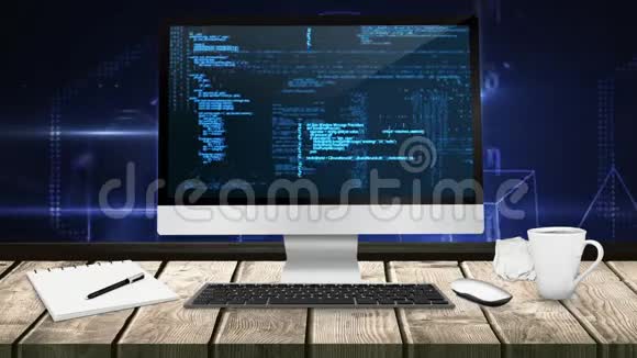 桌面电脑屏幕上的二进制代码技术视频的预览图