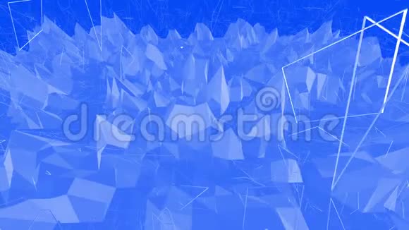 蓝色金属低聚波动表面作为纬向环境蓝色多边形几何振动环境或视频的预览图