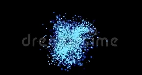 黑色背景下蓝色彩色粒子与湍流运动向摄像机移动的浅道夫视频的预览图