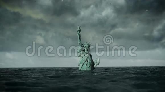 天启水景暴风雨中的自由女神像3D动画视频的预览图