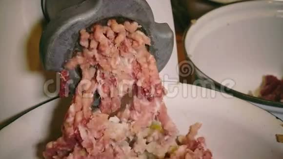 电动绞肉机中的强制肉制剂视频的预览图