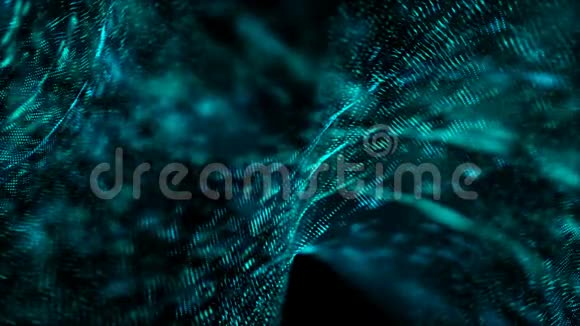 抽象背景模糊和照明粒子在黑暗中移动的网络未来概念与谷物加工视频的预览图
