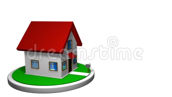 3D动画的小房子白色磁盘上有一个红色的屋顶前面有一个邮箱房子旋转360度视频的预览图