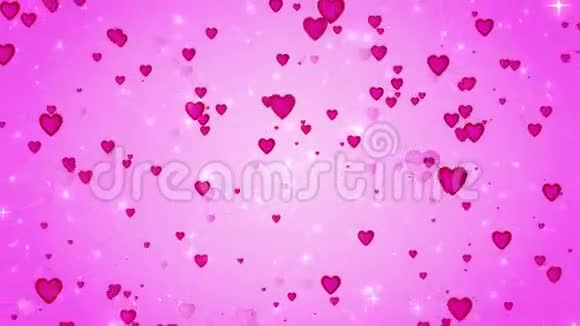 浪漫婚礼粉色背景红心的运动爱情象征瓦伦丁3D动动画视频的预览图