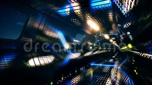 三维渲染抽象背景荧光紫外光发光霓虹灯线在无尽的隧道内前进视频的预览图