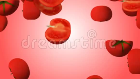 红色的西红柿落在模糊的红色背景上视频的预览图