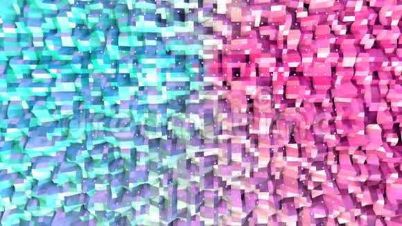 抽象简单的蓝色粉红色低聚三维表面和飞行白色晶体作为梦想背景软几何低聚视频的预览图