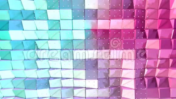 摘要简单的蓝色粉红色低聚三维表面和飞行白色晶体作为高技术背景软几何低聚视频的预览图