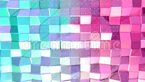摘要简单的蓝色粉红色低聚三维表面和飞行白色晶体作为CG背景软几何低聚视频的预览图