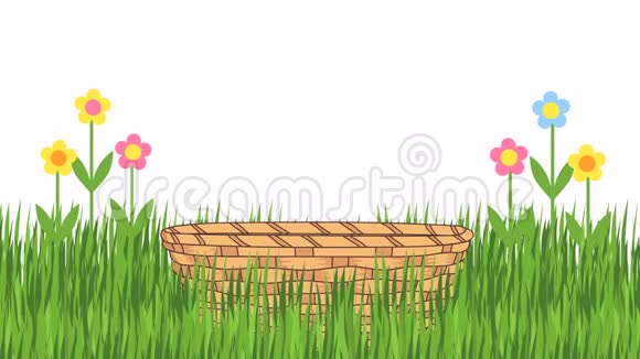 复活节彩蛋跳进了一个站在草地上的篮子里动画4k视频的预览图