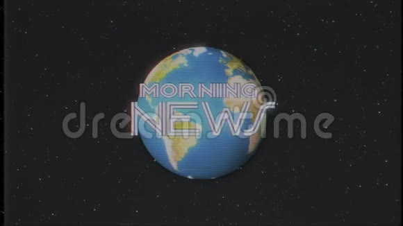 闪亮的复古摩恩新闻文字与地球地球光线移动旧VHS磁带复古效果电视屏幕动画视频的预览图