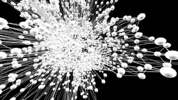 抽象黑白挥动三维网格或网格的脉动几何物体用作抽象原子结构视频的预览图