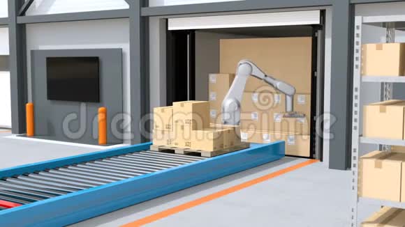 工业机器人从半卡车上卸下包裹视频的预览图