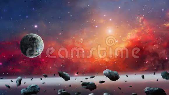 空间背景有行星和小行星的彩色星云美国宇航局提供的元素3D绘制视频的预览图