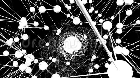抽象黑白挥动三维网格或网格的脉动几何物体作为抽象的迷幻背景视频的预览图