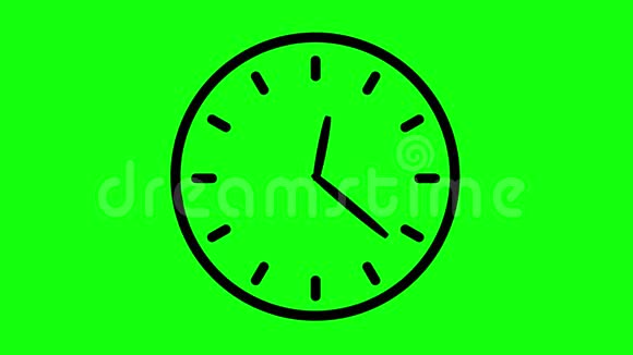简单的时钟无缝循环动画在绿色屏幕分钟和小时时间延时视频的预览图
