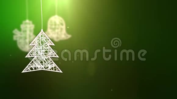 白色纸张圣诞树标志落下节日季节庆祝占位符绿色背景视频的预览图