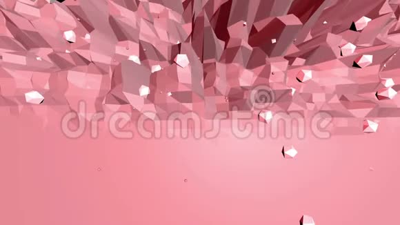玫瑰或粉红色低聚波动表面作为公司背景红色多边形几何振动环境或脉动视频的预览图
