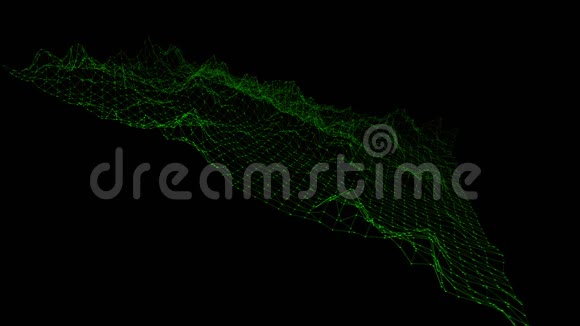 抽象干净的绿色挥动三维网格或网格作为华丽的背景绿色几何振动环境或脉动视频的预览图