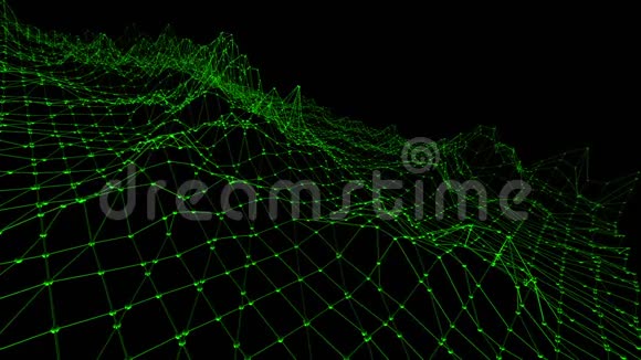 抽象干净的绿色挥动三维网格或网格作为勇敢的背景绿色几何振动环境或脉动数学视频的预览图